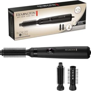 Remington Hot Air Brush [Includes 2 Attachments: 19 mm & 25 mm Round Brush] Blow Dry & Style (Dries & Styles for Shape & Fullness Ideal for Short Hair) 2 Heating & Fan Levels, Airstyler AS7100, Black