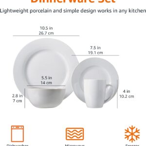 Amazon Basics 16-Piece Dinnerware Set, Service for 4, AB-grade porcelain, White