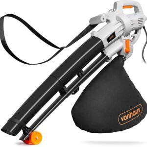 VonHaus Leaf Blower and Vacuum 3000W – Corded Leaves Collector, Clear Gardens, Patios, Gutters, Driveways & More – Lightweight, 10m Cable, Shoulder Strap, Wheels, 35L Collection Bag – 3 Year Warranty