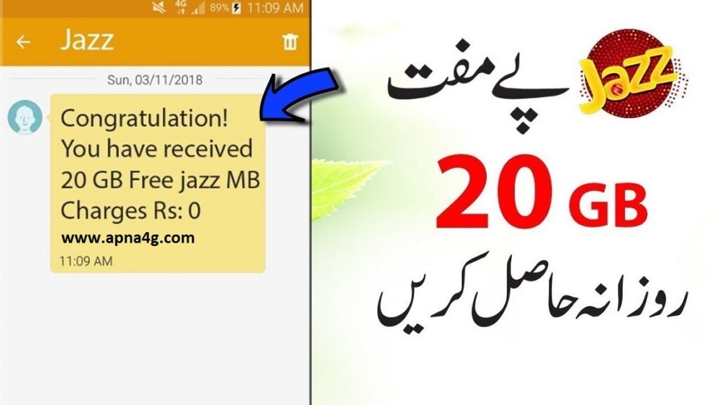 Jazz free internet code Pakistan 2026 working method